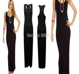 High Quality Black Racer Back Maxi Dress Sleeveless Long Women Tank 3 Sizes 3162493