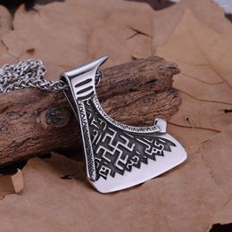 Chains Stainless Steel Vikings Rune Axe Pendant Handmade Gun Plated Amulet Necklace Nordic Jewelry Gift For Boyfriend