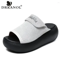 Slippers DRKANOL Fashion Women Slides Genuine Leather Open Toe Wedges Heel Casual Summer Chunky Platform Slingback Shoes
