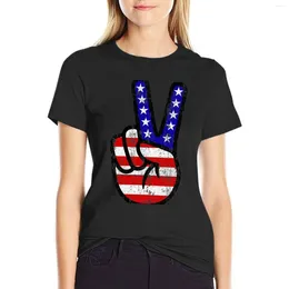 Women's Polos American Flag Peace Sign T-shirt Funny Summer Top T-shirts For Women Pack