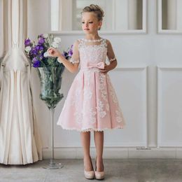 Flower Dresses For Wedding Lace A Line Kids Formal Wear knee Length Multilayer Girls Pageant Dress 0508