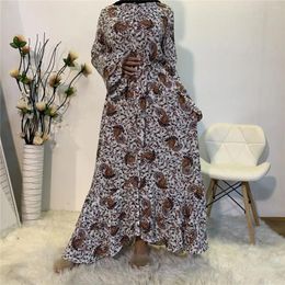 Ethnic Clothing Single-breasted Ruffles Muslim Dress Casual Flared Long Sleeve For Women Loose Printed Dubai Abayas Robe