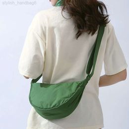 Solid Colour Womens Portable Shoulder Bag Simple Female Nylon Cloth Padded Crossbody Bags Travel Purse Handbags Messenger Bag