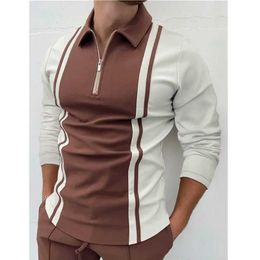 Men's Polos 2024 New Autumn Mens Long sleeved Polo Neck Colourful Zipper T-shirt Loose Shirt Q240508