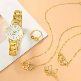 Women's Watches 6pcs/set Womens Luxury Golden Quartz Heart Rhinestone Jewellery Set Valentines Gift For Her