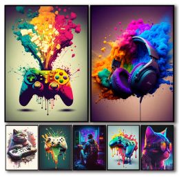 Pen Cool Wall Art Deco Poster Punk Colorful Neon Player Controller Game Poster Wall Esports Game Kawaii Room Decoration Home Decor