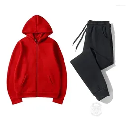 Men's Tracksuits Autumn And Winter Workout Sportswear Cardigan Sweatshirt Sweatpants Hooded Set Fleece Solid Color S-3XL