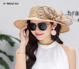 Elegant Caps Spring Summer Hat For Ladies Flower Bucket Hat Women Wide Brim AntiUV Straw Sun Hats Female Fedoras Hats177p7820179