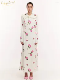 Casual Dresses Clacive Fashion Loose Print Women's Dress 2024 Elegant Doll Collar Ankle Length Classic Pattern Female