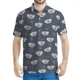 Men's Polos Cartoon Koala Graphic Polo Shirt For Men Summer 3D Printed Animal Tee Shirts Kids Button Short Sleeves Street Lapel T-Shirts