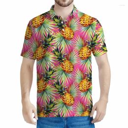 Men's Polos 3d Printed Tropical Pineapple Polo Shirt Men Summer Casual Short Sleeved Tees Loose Oversized T-Shirt Street Fashion Tops