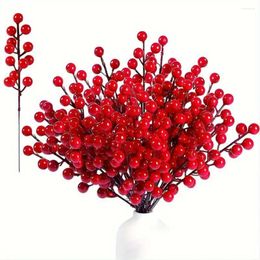 Decorative Flowers 20pcs Per Pack Red Berry Branch Plastic Artificial Plant Wedding Backdrop Decoration Simulation Plants Home Decor Props
