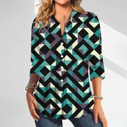 Women's Blouses 2024 Fashion Shirts & Green Cheque Print Button Large Size Long Sleeve Shirt Fit Summer Female Clothing
