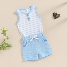 Clothing Sets Hnyenmcko Baby Boy Summer Clothes Striped Print Sleeveless Ribbed Tank Tops Elastic Solid Shorts 2Pcs Toddler Outfits