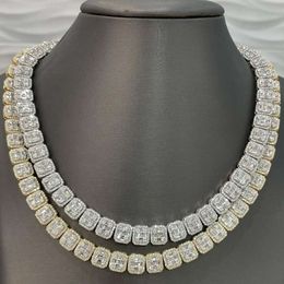 Fully Iced Out Baguette Round Cut VVS Moissanite Diamond Cluster Chain Sier Minimalist Tennis Necklace Men & Women