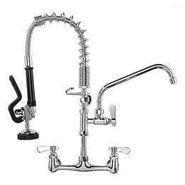 Kitchen Faucets Commercial Sink Faucet 21 Inches With Sprayer 8" Adjustable Centre Industrial Wall Mount Brass Stainless Steel Hose High