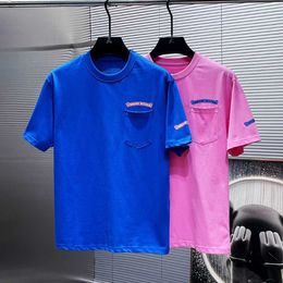 Chrme Heart High end designer clothes for 2024 Spring/Summer Clover Dopamine Blue Pink Roll Short Sleeve T-shirt With 1:1 original labels