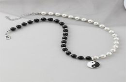 Chokers Round Pearl Beads Yin Yang Taichi Pendant Stainless Steel Chain Unisex Necklace Couple Jewelry Women Mens242F89734442164898