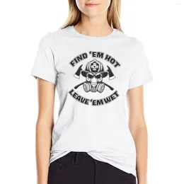 Women's Polos Find 'em Leave Wet Funny Firefighter Skull T-shirt Summer Top Vintage Clothes Woman T Shirt