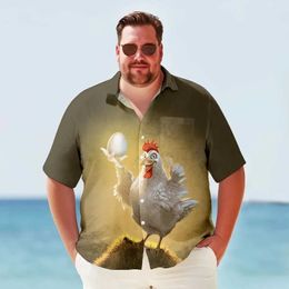 Men's Casual Shirts Summer Hawaiian Shirt Men Vintage Fighting Rooster Print Short Slve Oversized Shirt Y2k Strtwear Tops Plus Size Clothes Y240506