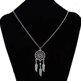 Pendant Necklaces Fashion Dream Catcher Necklace Feather Blue Beads Bohemia Women Chain Collares Jewelry Wholesale Party Gift