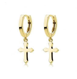 Stainless Steel Cross Earring Classic Minimalist Gold Color Dangling Cross Hoop Earrings For Men Women Jewelry6503791