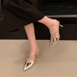 2024 Summer Sier Pointed Toe Women Sandals Fashion Slip on Slingbacks Shoes Ladies Sexy Thin Heel Party Dress Sandalias