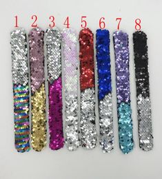 Slap Bracelets For Girls Boys Bling Bling 17Colors Sequins Mermaid Bracelet Kids Shine Party Wristbands Birthday Gift 2039270