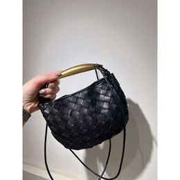 Stores are 85% off Half Moon Womens Bag Small Dign Metal Handbag Hot Sale Genuine Leather Woven Women511B