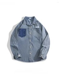 Men's Casual Shirts Men And Women Japanese Washed Denim Shirt Jackets Spring Autumn Lapel Long-sleeved Spliced Loose Single-breasted