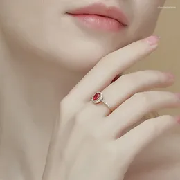 Cluster Rings Silver Color's Minimalist And Unique Temperament Daifei's Simulated Red Tourmaline Colored Treasure