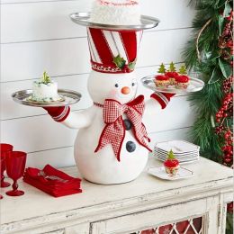 Sculptures Christmas Santa Claus Snowman Dessert Snacks Resin Sculpture Tray Holder Desktop Dining Table New Year Party Statue Decoration