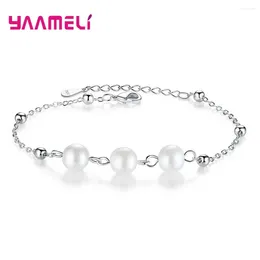 Charm Bracelets 925 Sterling Silver Jewelry Plum Flower Chain Freshwater Pearl Bangle Wristbands For Women Friend Decoration Gift