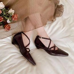 Sandals 2024 Early Spring Line Strap Mary Jane Wedges Square Mid-heel Women's Single Shoes Fall