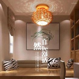 Ceiling Lights Modern Chinese Style Handmade Bamboo Lamp Rattan Wicker Gloss Handwoven Bird's Nest Home Bedroom Art