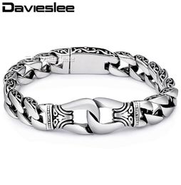 Davieslee Mens Bracelet Chain 316l Stainless Steel Punk Bracelets For Men Curved Silver Colour Curb Chains Cuban Link 15mm Lhb10 J12975517