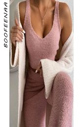 BOOFEENAA Cosy Plush Sweater Two Piece Set Crop Top and Pants Suit Casual 2 Piece Outfits for Women Lounge Wear C97FD46 2010078180011
