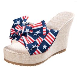 Slippers Heels For Girls Large Sized Beach Bow Fashion Slope Heel Sandals Women In Stock Lady Chaussures Femme