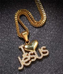 Bling Cubic Zirconia Jesus Pendant Necklace For Men Iced Out Gold Plated Letters Necklaces Mens Gold Hip Hop Designer Brand Jewelr1303568