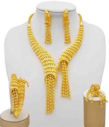 24K Gold Color Jewelry Sets For Women Bridal Luxury Necklace Earrings Bracelet Ring Set Indian African Wedding Fine Gifts 2107201556787