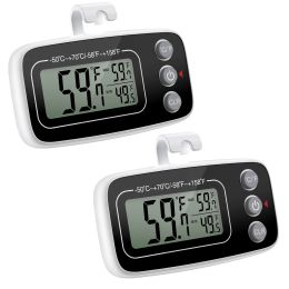 Gauges ORIA 2pcs Refrigerator Thermometer Digital Waterproof Fridge Freezer Room Thermometer Max/Min Record with Magnet and Hook Back