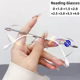 Sunglasses Blue Light Blocking Reading Glasses Women Men Diamond Cutting Rimless Presbyopia Eyeglasses Anti Fatigue Hyperopia Eyewear