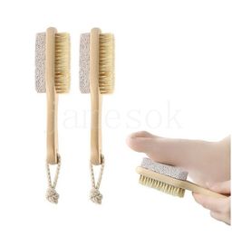 Bath Brushes Sponges Scrubbers 2 In 1 Cleaning Brushes Natural Body Foot Exfoliating Spa Brush Double Side With Nature Pumice Stone Wholesale DE901