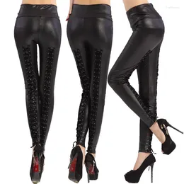 Women's Leggings Women Black Sexy Strapping Strand Empty Rope Slim Fit Outside Wearing Pants With Holes Behind Large Size Leather