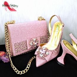 Dress Shoes 2024 Arrivals Special Design Italian Women And Bag Set Pointed Toe Pumps In Pink Colour For Wedding Party