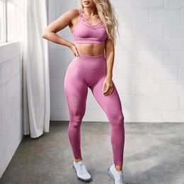 Yoga Outfits 2PCS Set Women Back Cross Strappy Bra High Waisted Tummy Control Sport Leggings Gym Clothing Seamless Suit