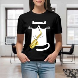 Women's T-Shirt Cat Playing Trumpet Essential Women Print T Shirt Graphic Shirts Casual Short Slved Female T T-Shirt Size S-4XL Y240506