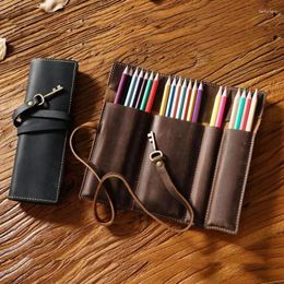 Tie Stationery Office Multifunction Bag Pencil School Leather Retro Pen Rope Roll With Case Handmade Key Gift Storage