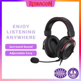 Headsets Redragon H386 USB Diomes Wired Gaming Headset 7.1 Surround Sound 53MM Driver Removable Microphone Headphones J240508