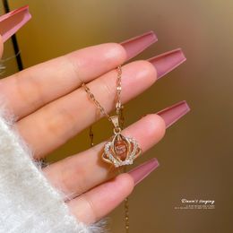 New Crown Necklace moissanite diamond necklace Fashion titanium Steel Elegant Sister Gift Gold Plated Love Heart Designer Pendant Necklace